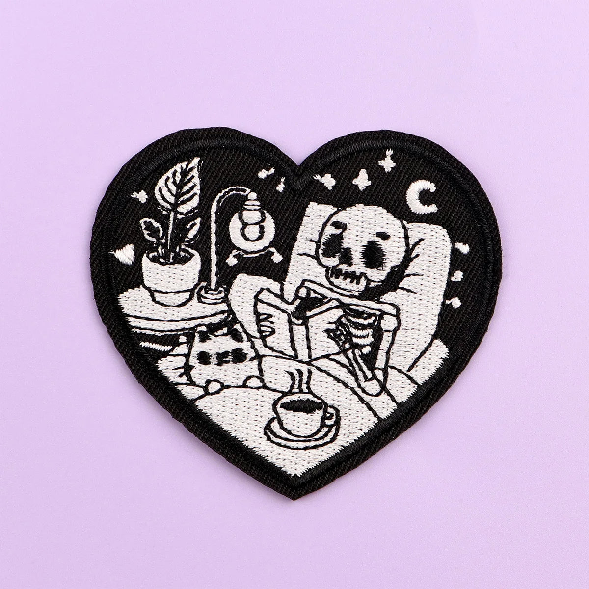 Skeleton and Cat Iron On Patch Clothes Patch For Clothing Reading Embroidered Patch Garment Apparel Accessories Sewing Stickers