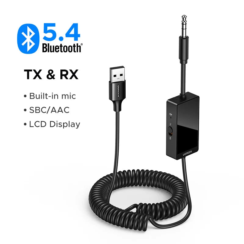 Bluetooth 5.4 Music Receiver Transmitter USB Adapter OLED Wireless 3.5mm Audio