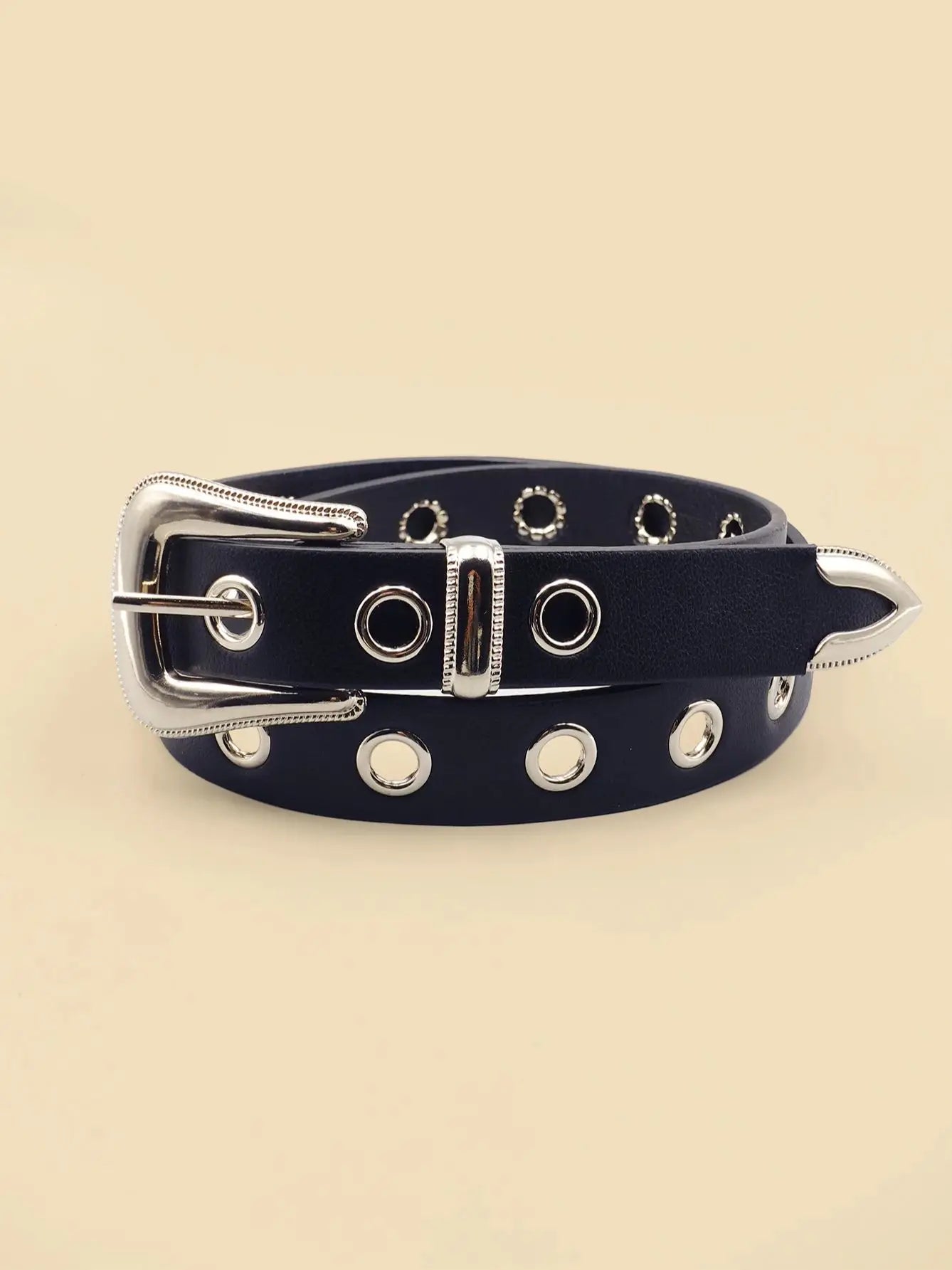 Classic Pu Material Black Belt Retro Hollow Women's Belt Punk Y2K Style Versatile Casual Decoration