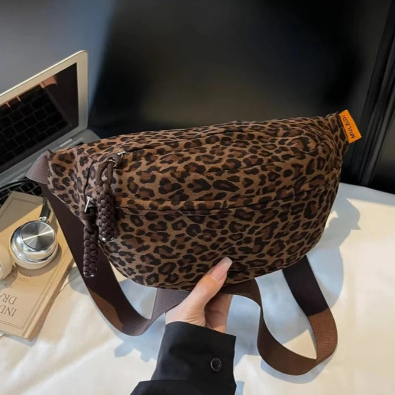 Women's Leopard Print Chest Bag, Autumn/Winter Fashion Crossbody Bag, Trendy Sporty Multifunctional Waist Bag Waist Packs bolsa