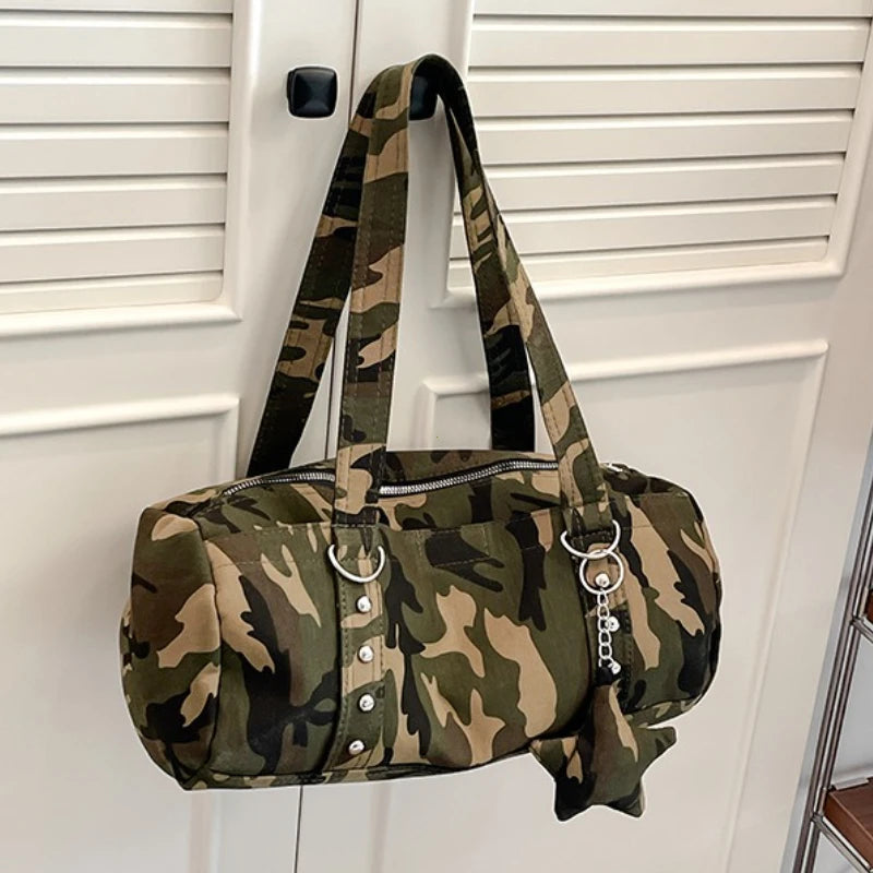 Fashionable Large Capaci oulder Bag Underarm Star Leopard Print Spicy Girl Y2K Single Shoulder Bag Soft Nylon Women's Handbag