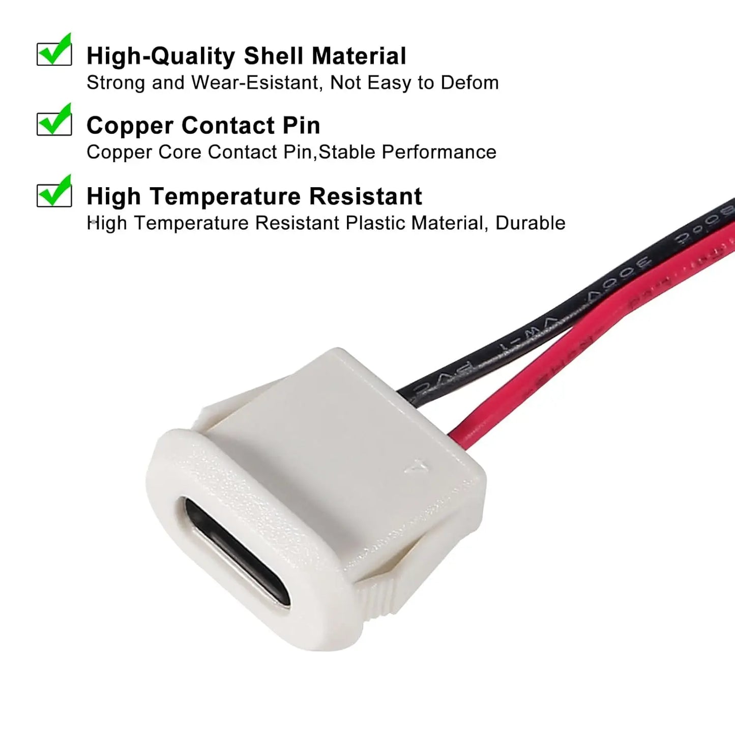 10pcs Type-C Female Chassis Waterproof 2P Solder Wire Type USB C Pigtail Cable Extension Power Cable USB-C Plug to 2 Pin Bare