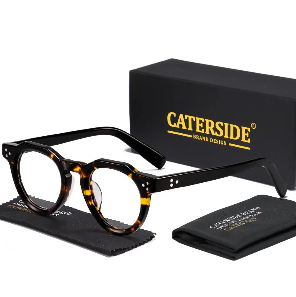 CATERSIDE New Men's Round Frame Acetate Glasses Women's Fashion luxury Simple Optical Glasses Party Business Essential Eyewear