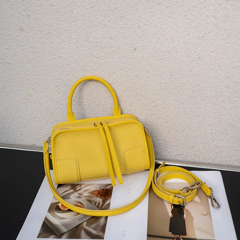 Genuine Cowhide Leather Mini Boston Bag for Women Top Handle Crossbody Bag with Zipper Closure Luxury Designer Messenger bags