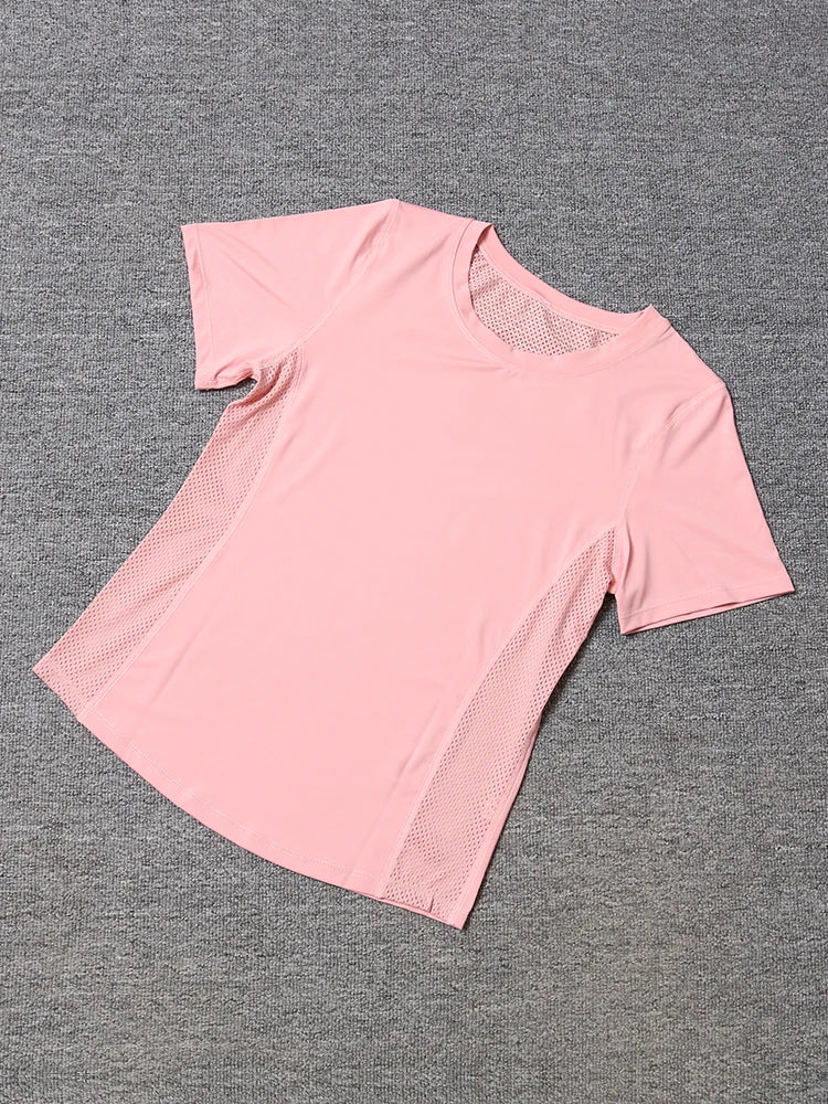 2024 Women Sports T-shirt Yoga Short Sleeve Top with Side Mesh Running Gym Sportswear Girls Fitness Yoga Top