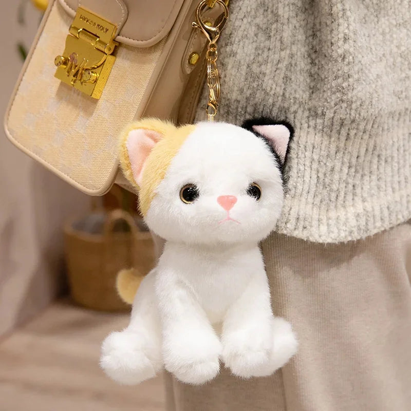 15cm Cute Simulated Sitting Cat Pendant Doll Plush Toy Stuffed Soft Animal White Black Kitten Keychain Doll Kids Birthday Gift