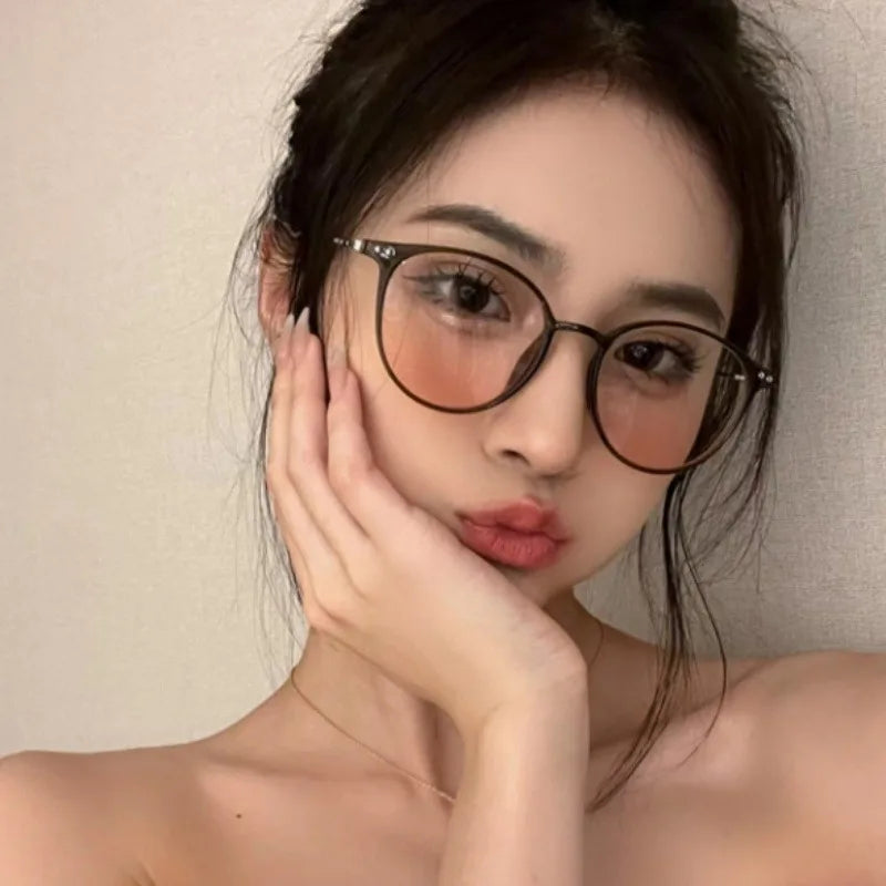 3Pcs Tender Blush Anti Radiation Eyeglasses for Women Round Frame Sun Glasses