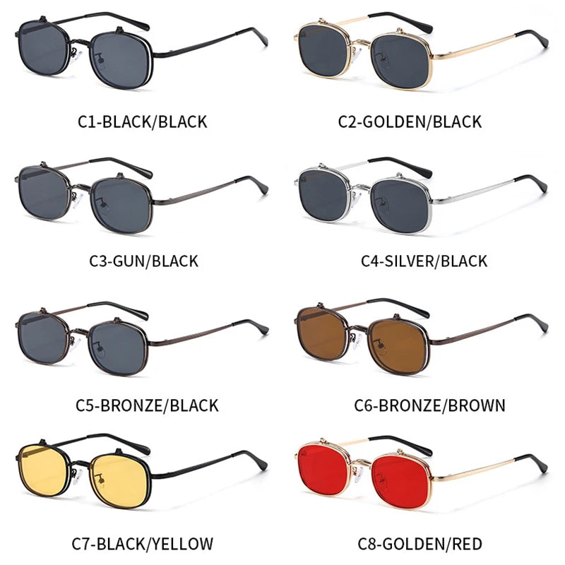 JNPCXI New Ins Popular Fashion Small Metal Square Women Sunglasses Retro Flip Lens Shades Men Outdoor Sun Glasses UV400
