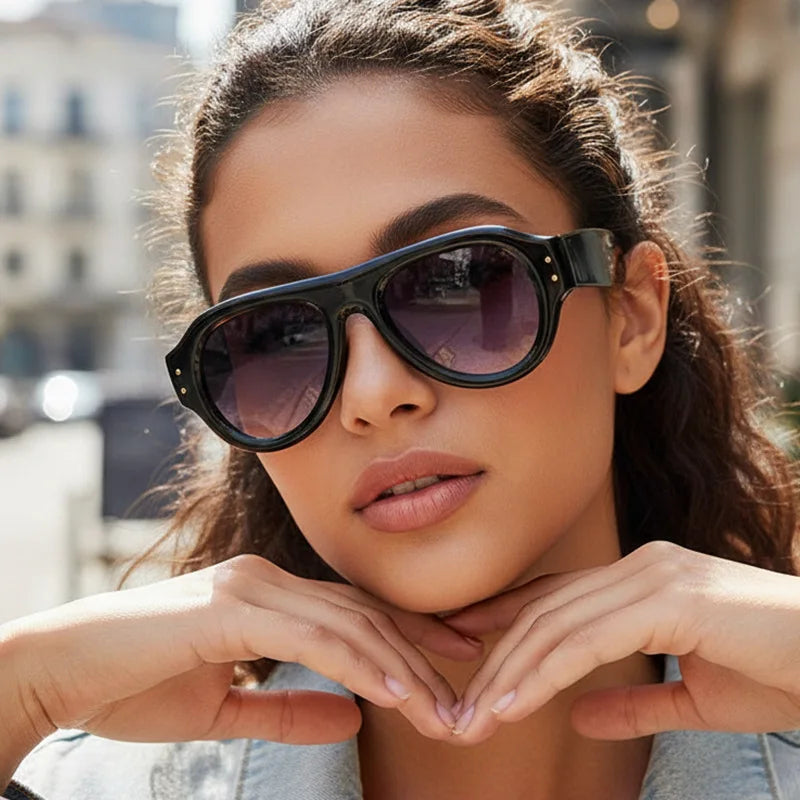 JNPCXI New Pilot Rivets Women Sunglasses Shades UV400 Fashion Leopard Men Wide Legs Oval Punk Outdoor Sun Glasses