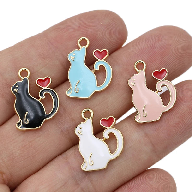 10Pcs Gold Plated Pink Enamel Cat Charms Pendant Jewelry Making Earrings Bracelet Necklace Accessories DIY Craft 20x16mm