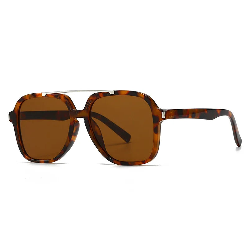 JNPCXI Fashion Oversized Square Double Bridges Sunglasses Women Shades UV400 Retro Rivets Men Sun Glasses