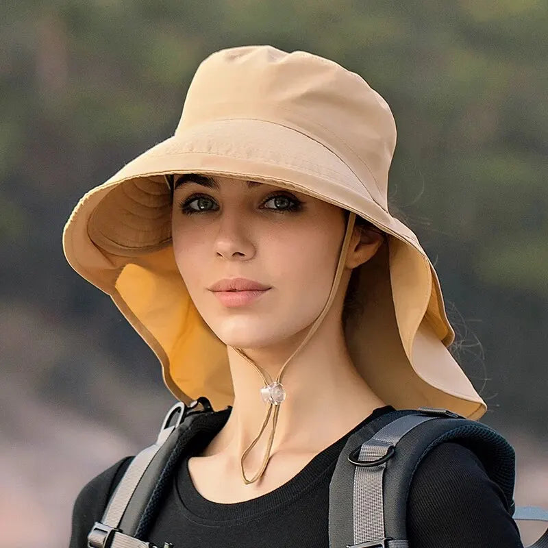 Xinbaoguan 100% Polyester 8062 Summer Outdoor Sunshade Hat, Horsetail Hole Folding Face Shading, WOMEN'S Fisherman Hat