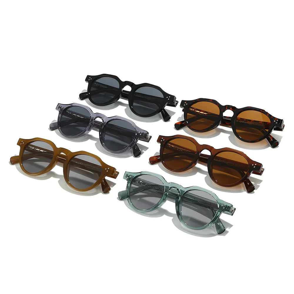JNPCXI New Round TR90 Contrast Color Women Sunglasses Retro Rivets Green Tea Punk Men Sun Glasses Shades UV400