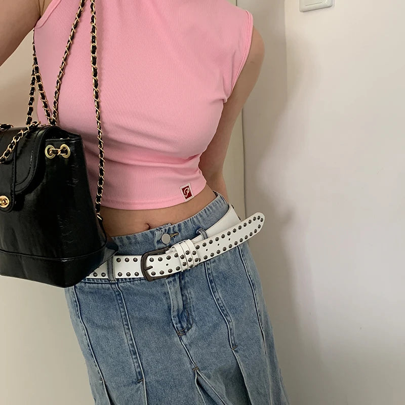 2024 New Belt Women's Jeans tie-in Ladies' belt fashion personality Rivet Belt senior black fashion