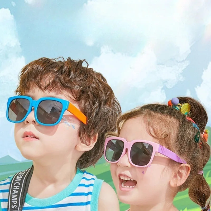 2PCS Candy Color  Sunglasses for Kids Folding Large Frame Sunglasses Children's Folding Glasses with Case