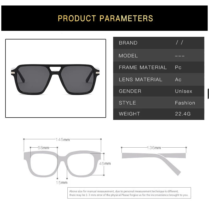 JNPCXI New Double Bridge Square Pilot Women Sunglasses Classic Men Sun glass Outdoor Driving Shades UV400