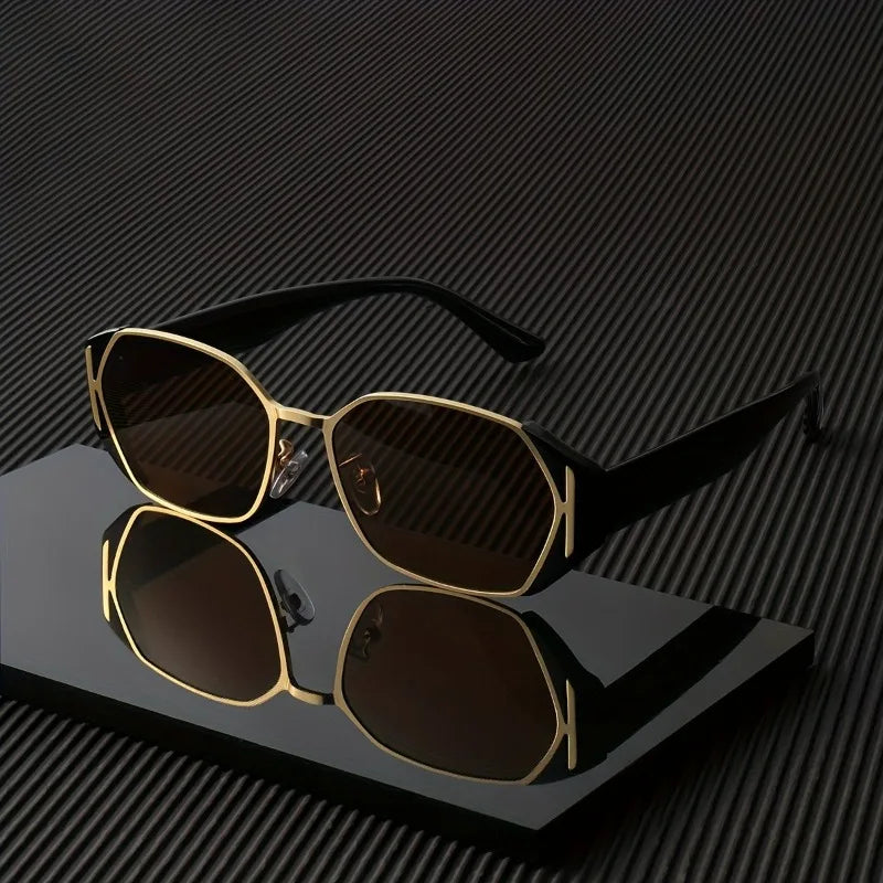 Unisex Stylish Black & Golden Rimless Fashion Glasses - Lightweight Metal & Acetate Frame Perfect for Music Festivals