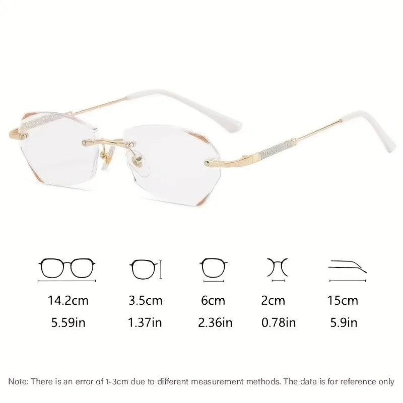 Unisex Frameless Reading Glasses Hexagonal Shape & Golden Accents for Daily Use Books Phones Computers