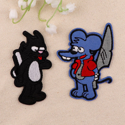 Cartoon Character Patches On Clothes Cute Mouse Iron on Embroidered Patches For Clothing DIY Stripes Applique Accessory