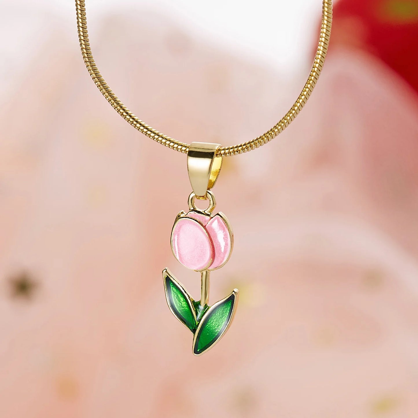 Light Luxury Zircon Tulip Flower Clavicle Chain Necklace for Women Elegant Brass Pendant  Bracelet Fashion Party Jewelry Gift