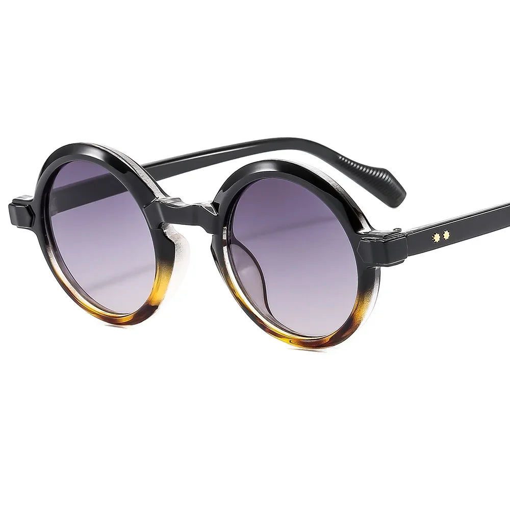 JNPCXI Retro Round Punk Women Sunglasses Fashion Double Color Gradient Purple Shades Men Rivets Sun Glasses UV400