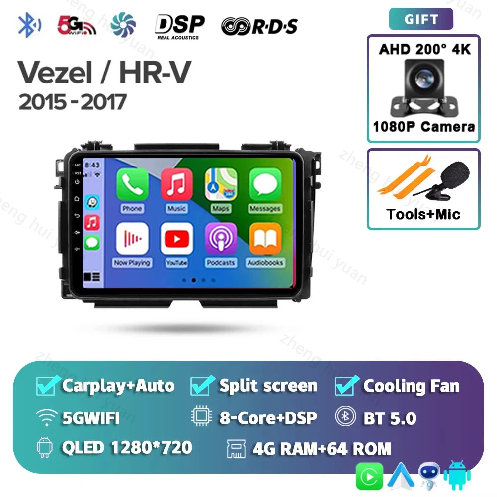 For Honda Vezel HR - V HRV HR V 2013 - 2019 Android 15 12+256GB CarPlay Auto Car Radio Multimedia Video Player GPS stereo Head