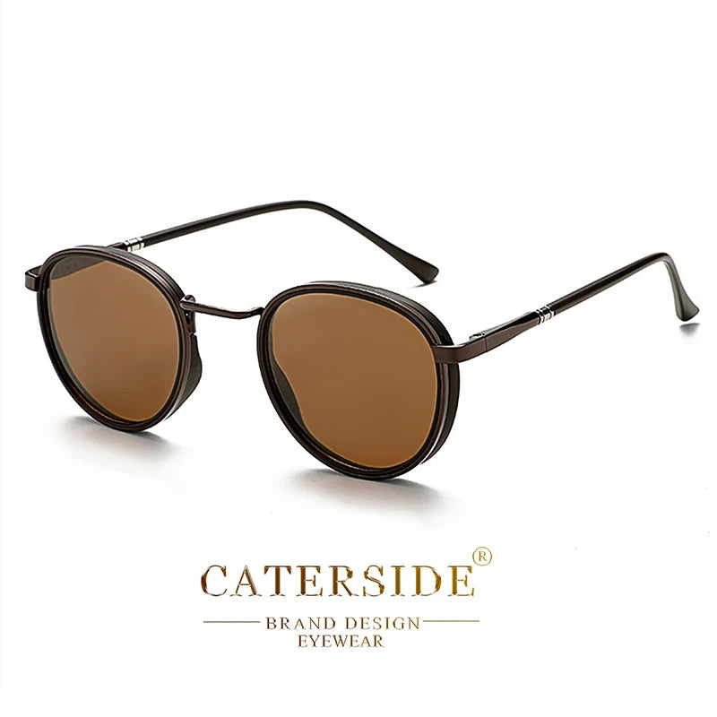 Caterside Vintage Polarized Round Sunglasses Men Steampunk TR Metal Frame Sun Glasses Women Driving Fishing Party Eyewear UV400