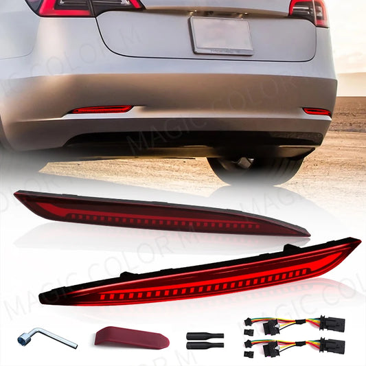 For Tesla Model 3 Model Y 2017 2018 2019 2020 2021 2022 Led Rear Bumper Reflector 3 Functions Brake Light Dynamic Turn Signal