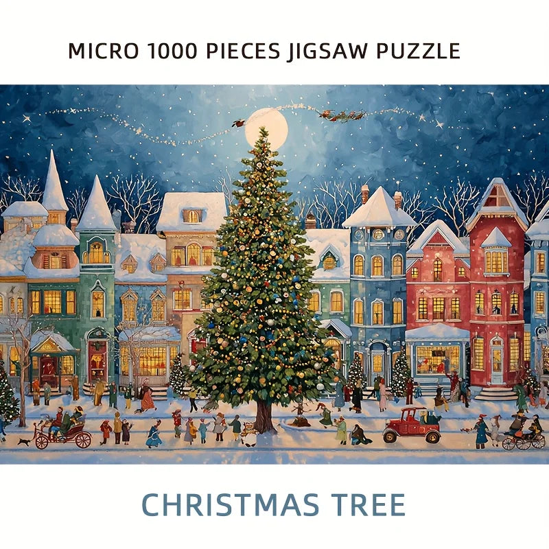 1000pcs Christmas Puzzle - Winter Street Scene with Giant Christmas Tree,15x10 Inch Family Activity Adult Hobbyists