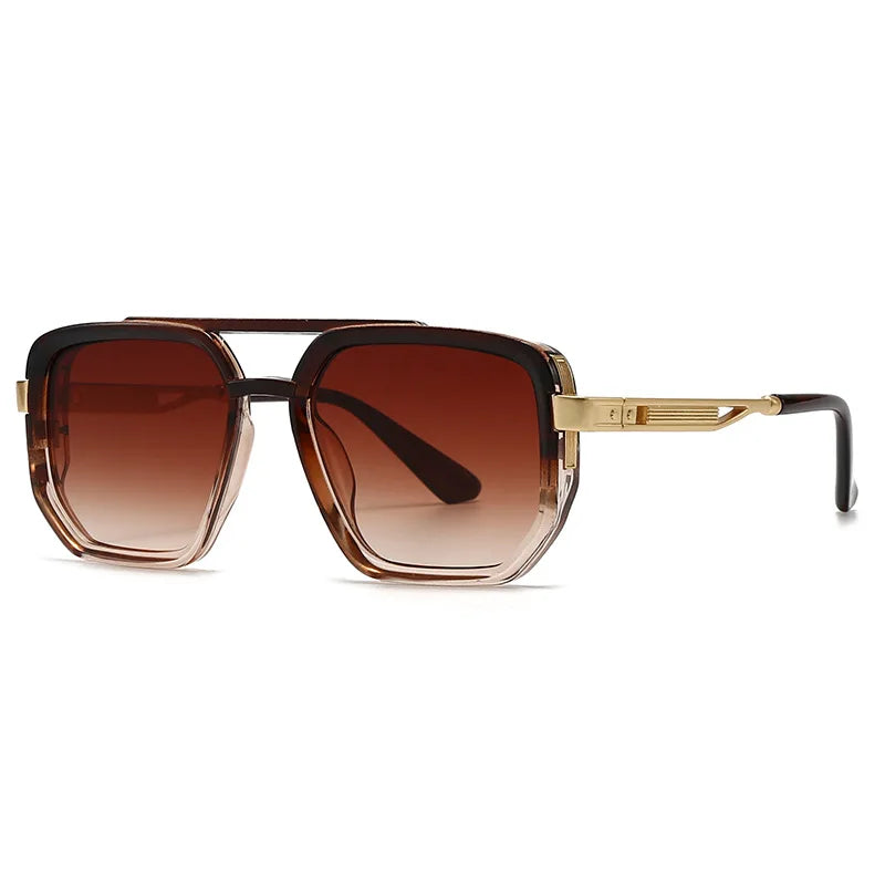 JNPCXI Fashion Double Bridges Square Sunglasses Women Retro Ins Popular Rivets Green Black Men Punk Sun Glasses Shades UV400