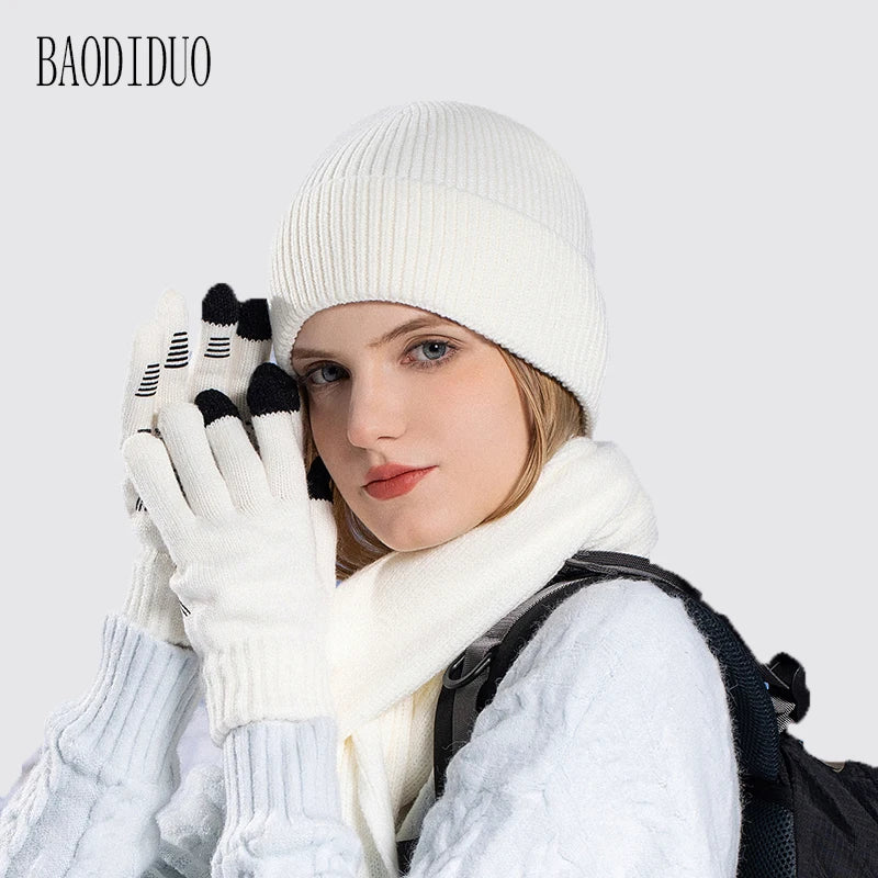 Xinbaoguan 100% acrylic 8396 winter hat, gloves, scarf, warm set, men's and women's outdoor ear protection, knitted wool hat