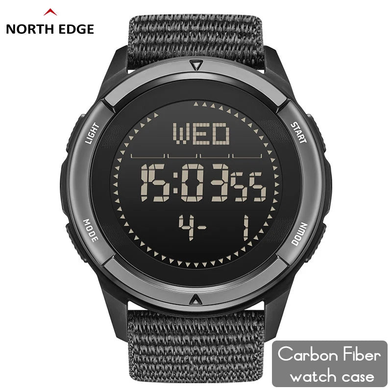 NORTH EDGE ALPS Carbon Fiber Digital Watch Compass Waterproof 50M Wristwatches
