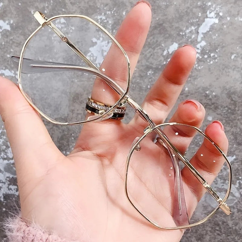 [Octagonal Polygon Frame Flat Mirror Glasses] Celebrity Octagonal Glasses Frame Personalized Polygon Anti-blue Light Flat Mirror