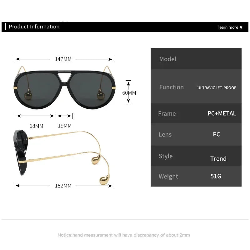 JNPCXI Oversize Unique Pilot Sunglasses Fashion Punk Sun Glasses Shades UV400