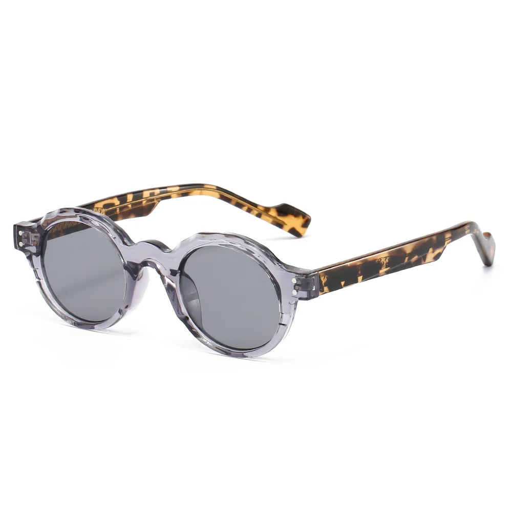 JNPCXI New TR90 Polygon Round Men Sunglasses Retro Rivets Women Gray Shades UV400 Sun Glasses