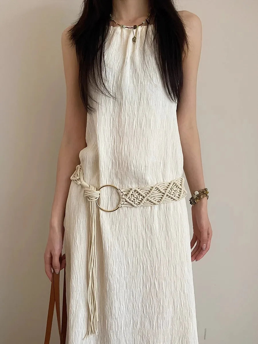 Bohemian Braided Folk Wind Waist Rope, 2024 New Style With Dress, Belt And Chain