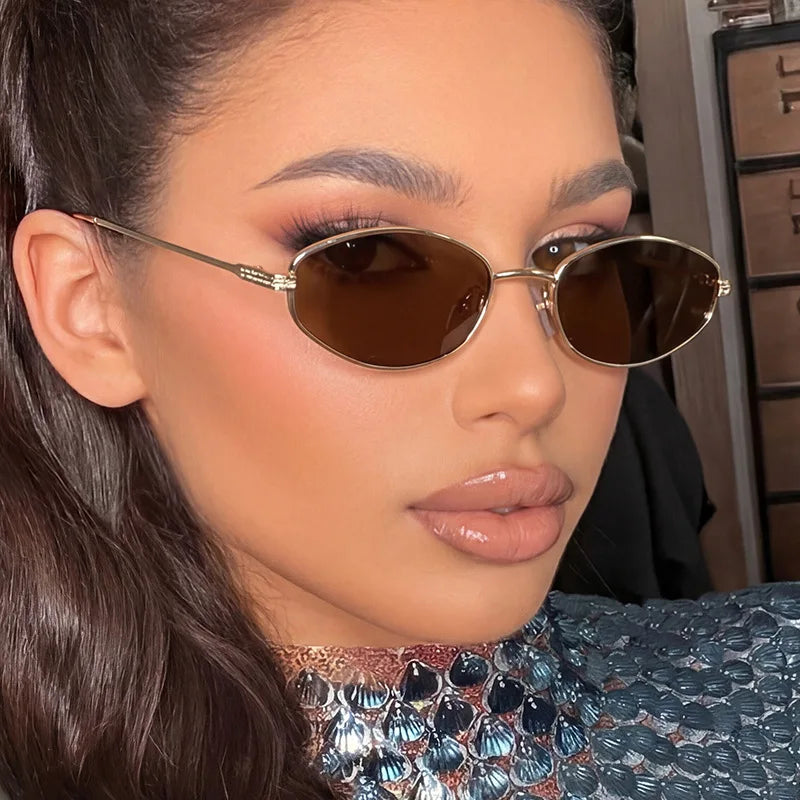JNPCXI Fashion Small Cat Eye Metal Sunglasses Men Women Outdoor Sun Glasses Vintage Triangle Irregular Design Punk Eyeglasses