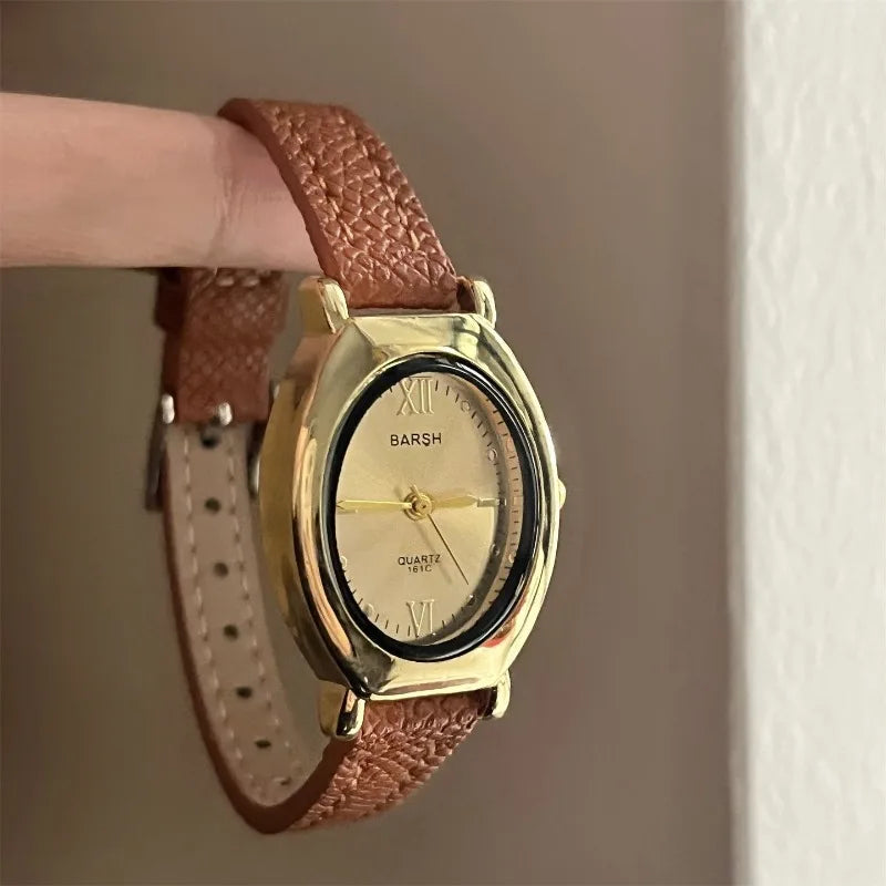 Hot Sale Luxury Women Small Oval Dial Watch Leather Strap Fashion Ladies Quartz Wristwatches Dropshipping Reloj Mujer Gifts