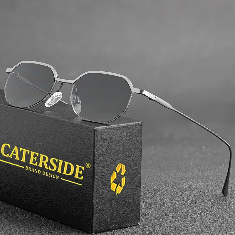 CATERSIDE Retro Small Sunglasses Men Polygonal Punk Half-Frame Sun Glasses for Women Business Travel Party Eyewear Summer Style