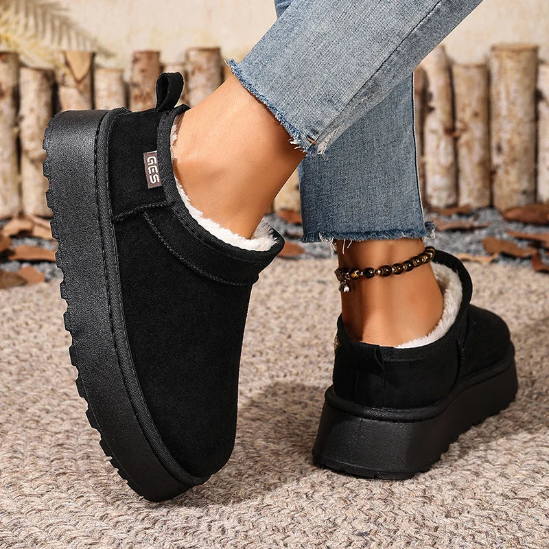 Warm Plush Platform Snow Boots Women Plus Size 36-43 Non Slip Winter Boots Woman Slip On Thick Sole Cotton Ankle Booties Mujer