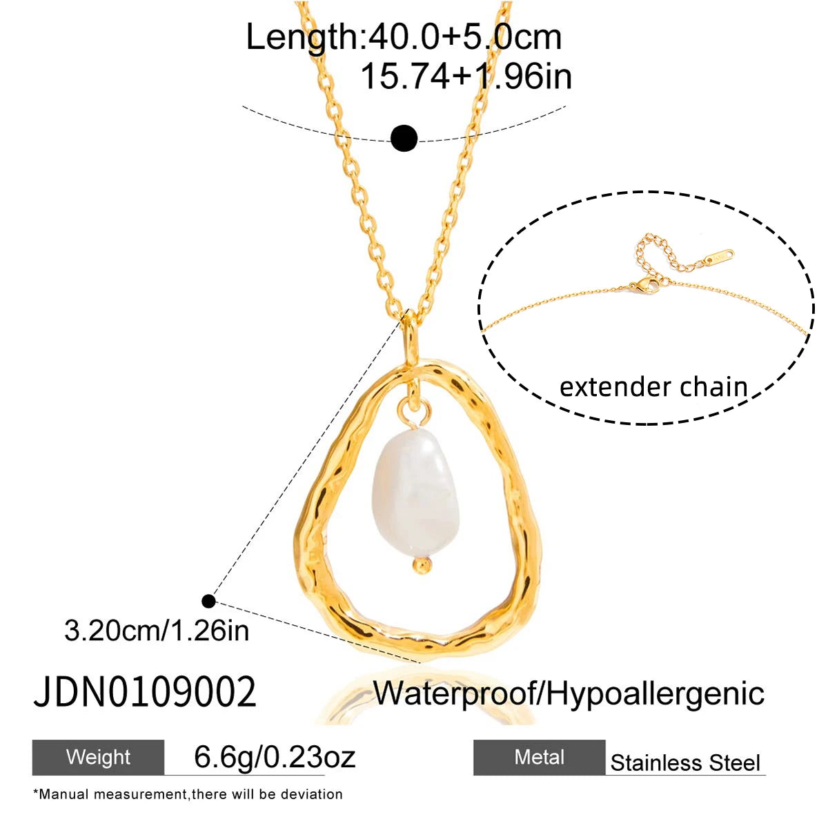 Uworld Fashion Elegant 18K Gold Color Plated Stainless Steel Freshwater Pearl Pendant Necklace Irregular Hollow Necklace Women's