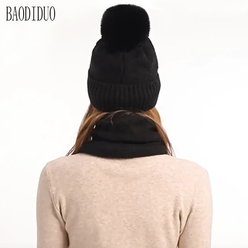 Xinbaoguan 100% Acrylic 9988 Winter Korean Edition Fashion Knitted Wool Warm Hat Scarf Glove 3-Piece Set Ear Protection Hoodie