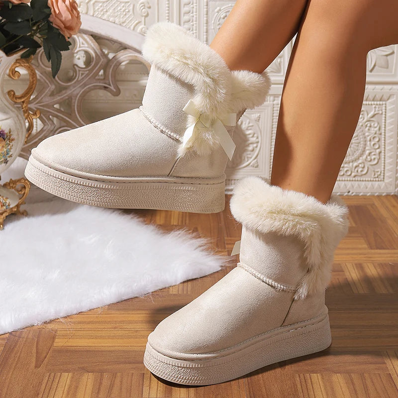 Faux Fur Winter Snow Boots Woman Non Slip Thicken Plush Ankle Boots Women 2025 Thick Bottom Warm Cotton Padded Shoes Female