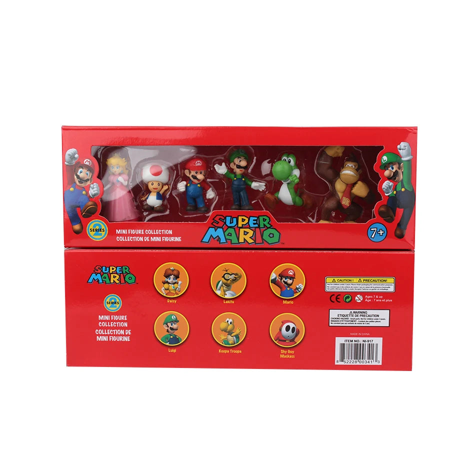 6Pcs Super Mario Bros PVC Action Figures Set Luigi Yoshi Donkey Kong Mushroom