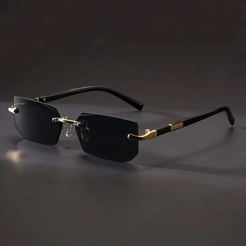 1 pair of retro-style square Men's glasses blue lenses frameless design perfect for summer style Vintage-inspired look