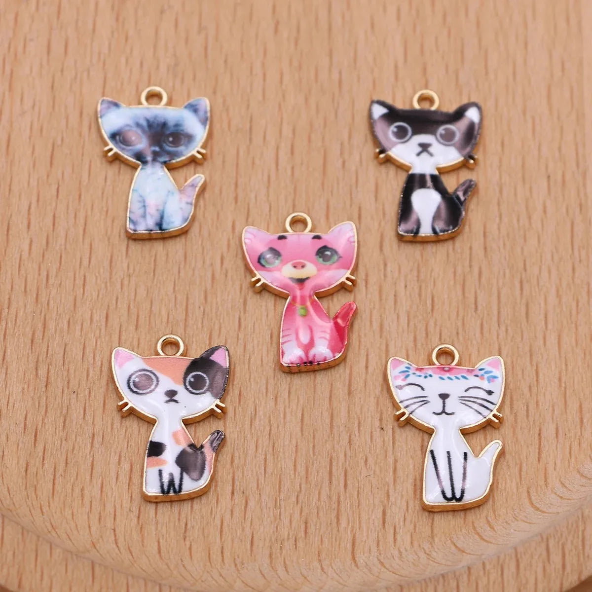 10Pcs Gold Color Enamel Cat Charms Pendant for Jewelry Making Earrings Bracelet Necklace Accessories DIY
