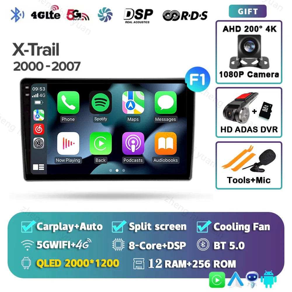 Android 15 For Nissan X-Trail X Trail X - Trail 1 T30 2000 - 2007 2K QLED CarPlay Auto Car Radio Multimedia Video Player GPS