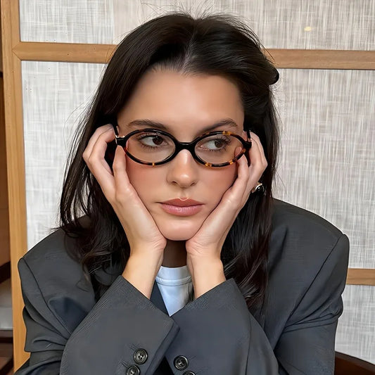 2Pcs Chic Retro Oval Anti-Blue Light Glasses for Women Fashionable Accessory Stylish Glasses Flat Intellectual Glasses
