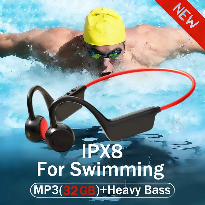 New Bone Conduction Headphones Wireless IPX8 Waterproof Swimming Sports Headset Bluetooth 5.4 With Mic For Exercise Fitness