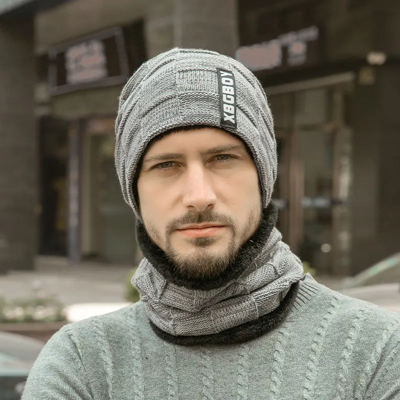 Xinbaoguan 60% Acrylic 9507 Winter Warm Hat with Velvet Hoodie, Neck Set, Thickened Wool Hat, Knitted Hat with Label